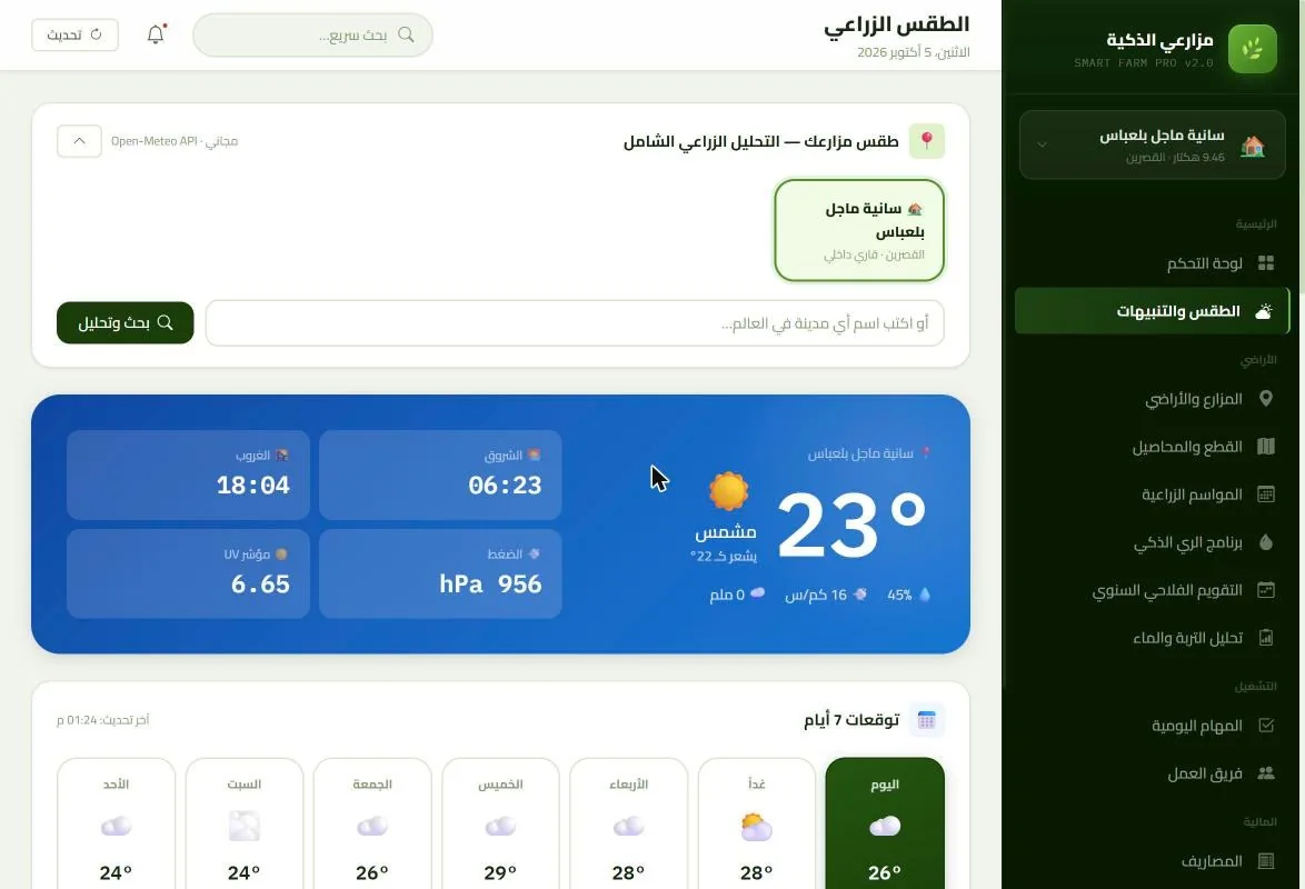 الطقس الزراعي وتوقعات سبعة أيام